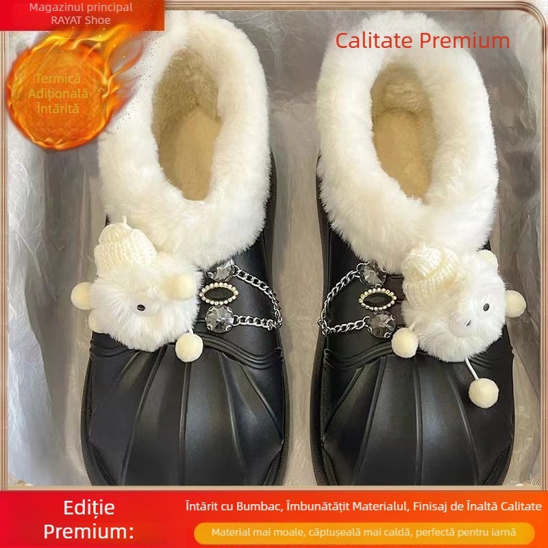 Cizme de zăpadă pentru femei cu talpă plată, EVA la exterior și EVA talpă, impermeabile, căptușite cu fleece, antiaderente