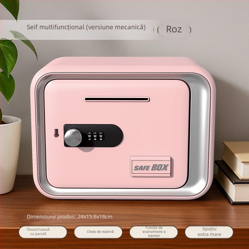Pușculiță pentru copii, seif casnic cu încuietoare mecanică cu parolă, construcție din plastic, protecție anti-furt