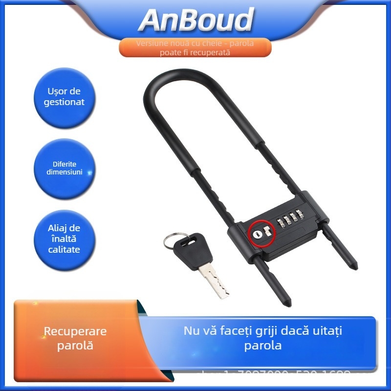 Anbond Încuietoare în formă de U cu parolă pentru uși din sticlă și culisante, Model L-ks01, Material: fier, zinc, carcasă din PVC cu piele