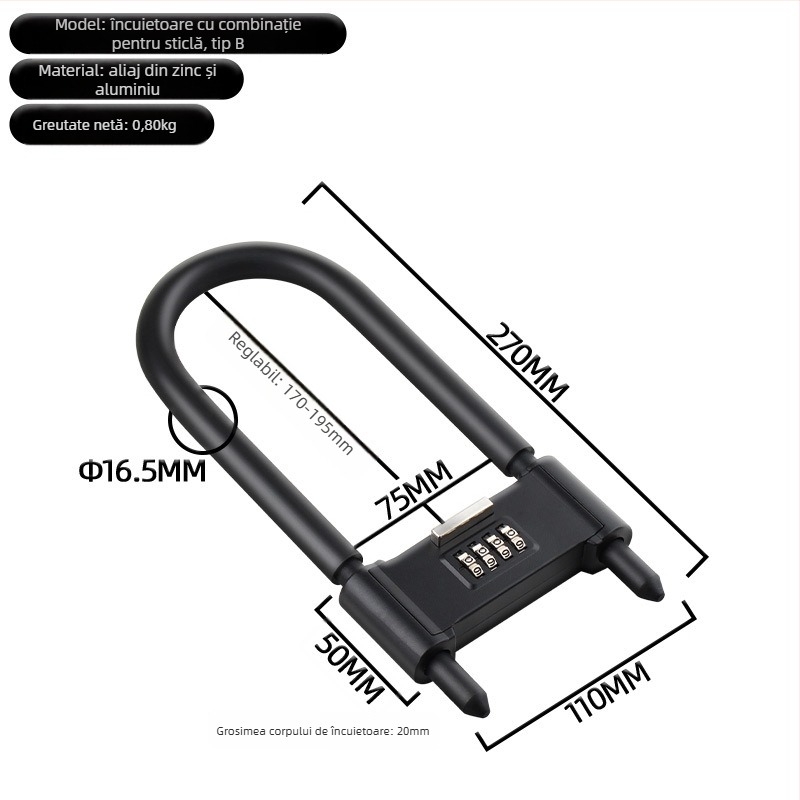 Anbond Încuietoare în formă de U cu parolă pentru uși din sticlă și culisante, Model L-ks01, Material: fier, zinc, carcasă din PVC cu piele