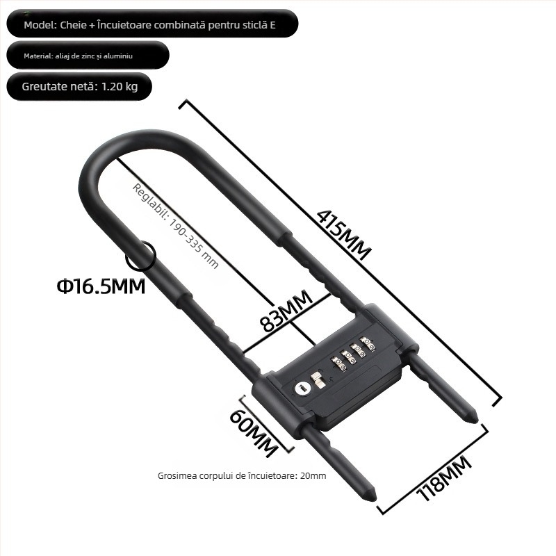 Anbond Încuietoare în formă de U cu parolă pentru uși din sticlă și culisante, Model L-ks01, Material: fier, zinc, carcasă din PVC cu piele