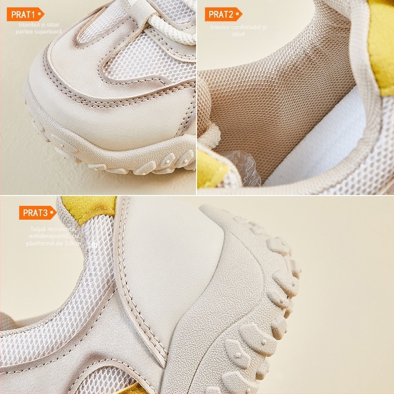 Pantofi sport pentru femei Dad Shoes, primăvara 2026, partea superioară PU, talpă din cauciuc, închidere cu șireturi în față, profil jos, vârf rotund