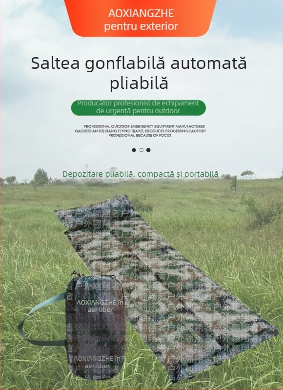 Soar saltea gonflabilă anti-umezeală pentru camping în aer liber și instruire de urgență — 210T poliester, pentru 1 persoană, 1,5 kg, umflare automată
