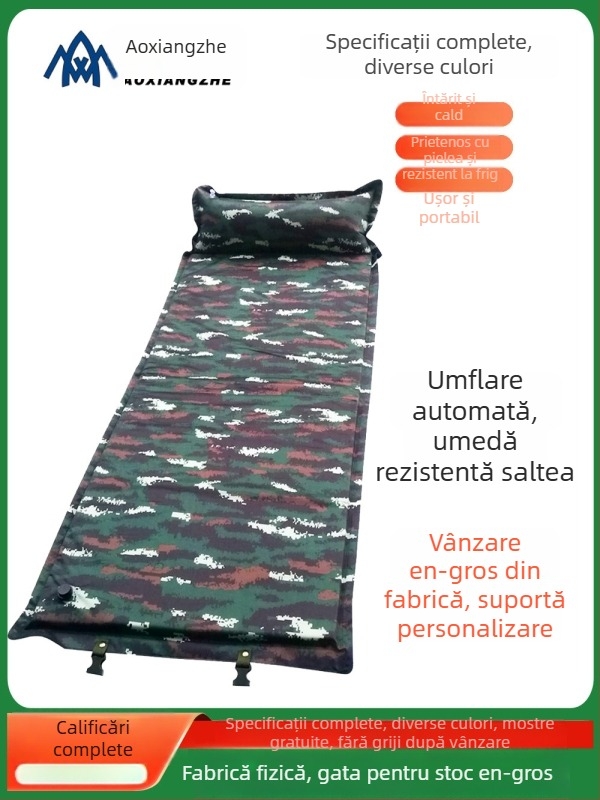 Soar saltea gonflabilă anti-umezeală pentru camping în aer liber și instruire de urgență — 210T poliester, pentru 1 persoană, 1,5 kg, umflare automată