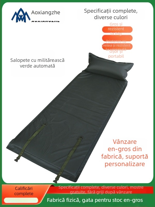 Soar saltea gonflabilă anti-umezeală pentru camping în aer liber și instruire de urgență — 210T poliester, pentru 1 persoană, 1,5 kg, umflare automată