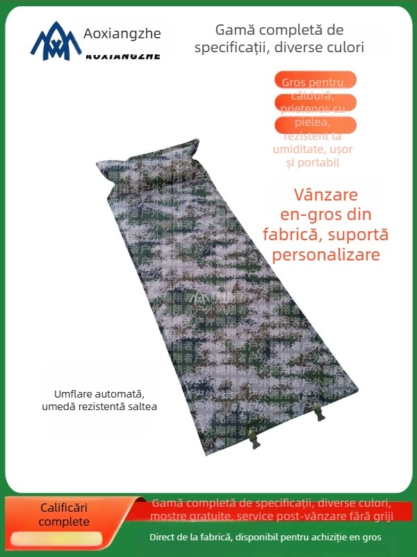 Soar saltea gonflabilă anti-umezeală pentru camping în aer liber și instruire de urgență — 210T poliester, pentru 1 persoană, 1,5 kg, umflare automată