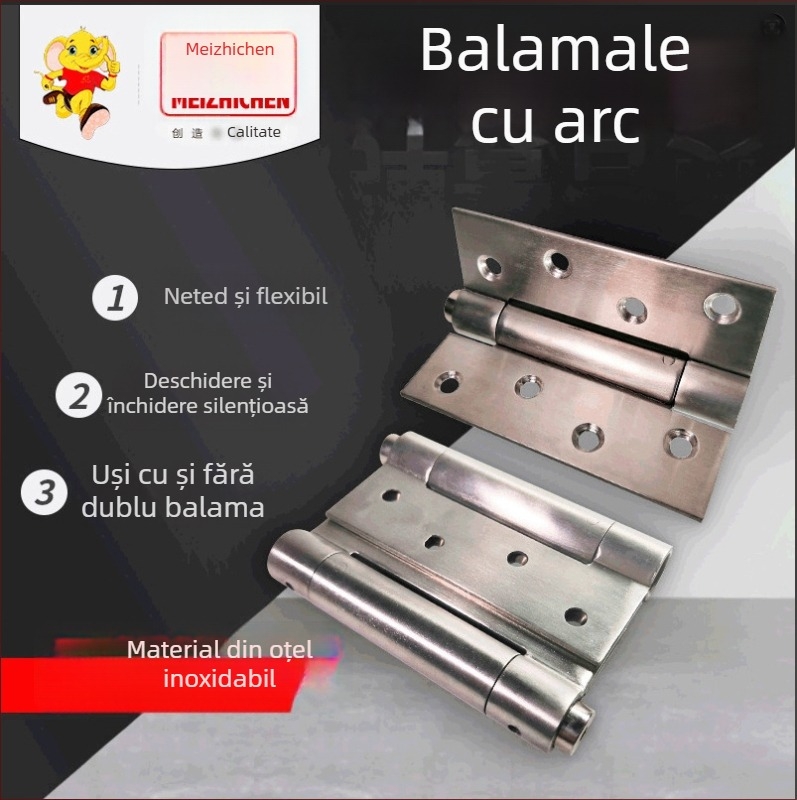 Balama cu arc, din oțel inoxidabil, finisaj periat, deschidere bidirecțională, închidere automată