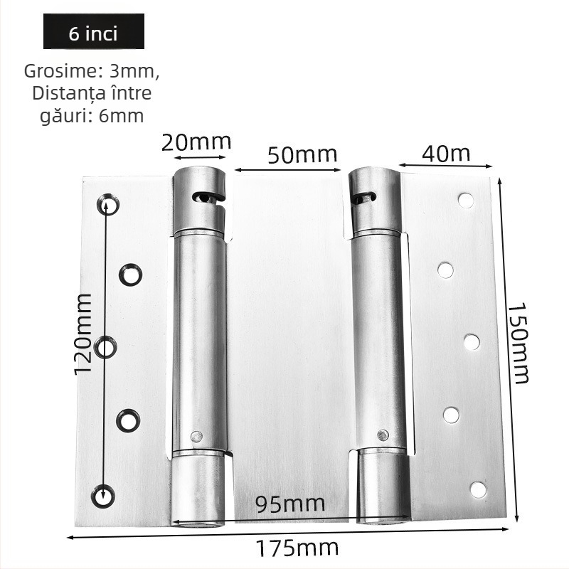 Balama cu arc, din oțel inoxidabil, finisaj periat, deschidere bidirecțională, închidere automată