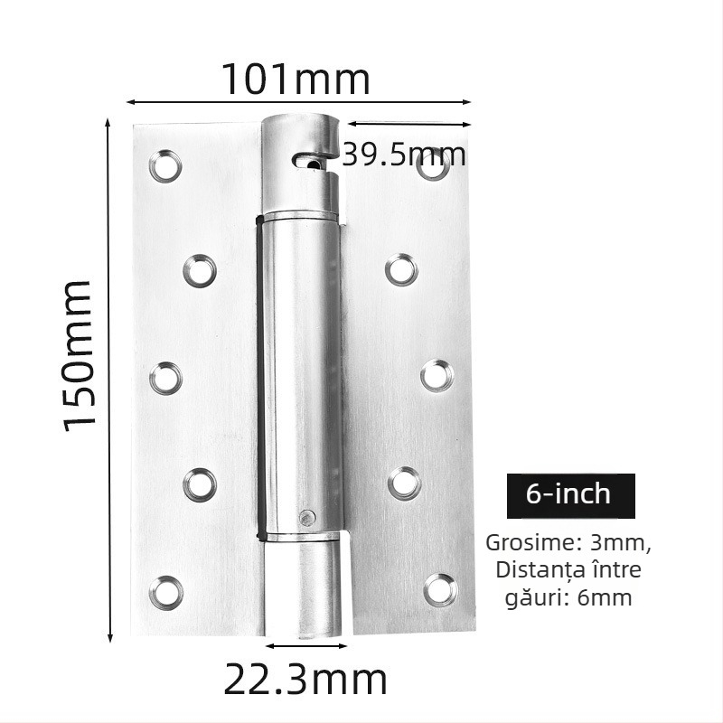 Balama cu arc, din oțel inoxidabil, finisaj periat, deschidere bidirecțională, închidere automată