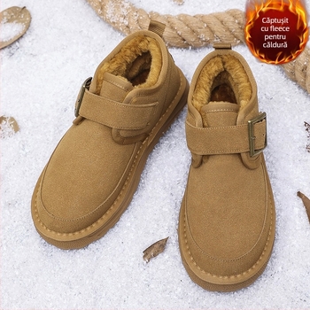 Ghete de zăpadă pentru bărbați - partea superioară PU, căptușeală caldă din blană sintetică scurtă, talpă turnată prin injecție, design Pull-On