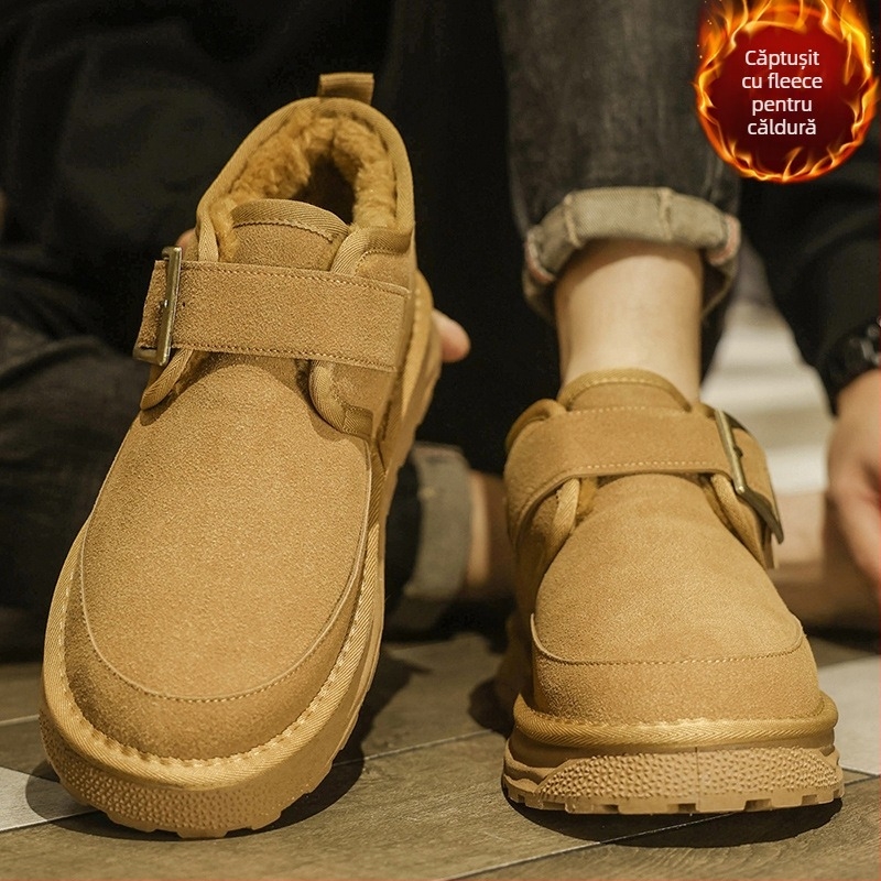 Ghete de zăpadă pentru bărbați - partea superioară PU, căptușeală caldă din blană sintetică scurtă, talpă turnată prin injecție, design Pull-On