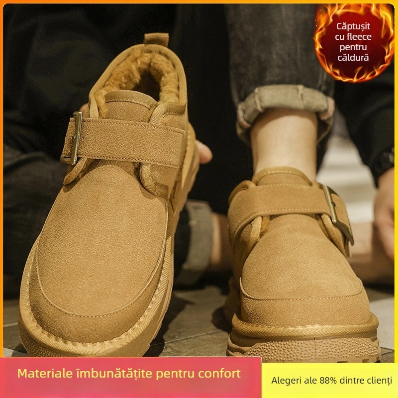 Ghete de zăpadă pentru bărbați - partea superioară PU, căptușeală caldă din blană sintetică scurtă, talpă turnată prin injecție, design Pull-On