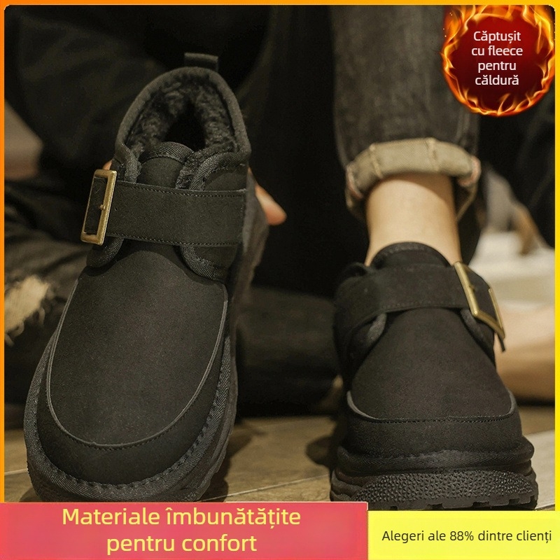 Ghete de zăpadă pentru bărbați - partea superioară PU, căptușeală caldă din blană sintetică scurtă, talpă turnată prin injecție, design Pull-On