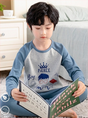 Set termic pentru copii, 100% bumbac, pentru băieți – bluza și pantalon, pentru primăvară, toamnă și iarnă, menține căldura.