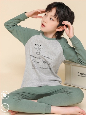 Set termic pentru copii, 100% bumbac, pentru băieți – bluza și pantalon, pentru primăvară, toamnă și iarnă, menține căldura.