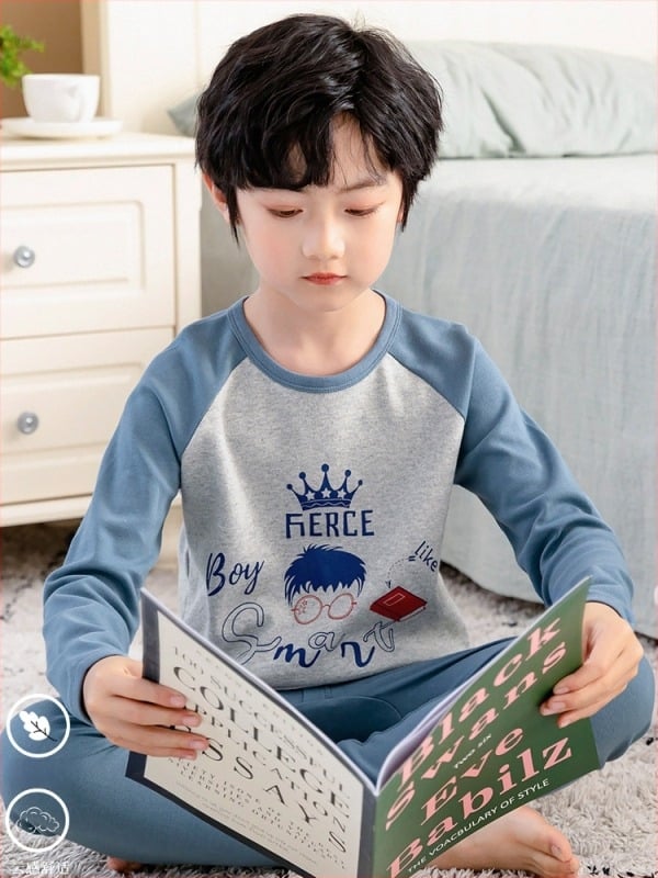 Set termic pentru copii, 100% bumbac, pentru băieți – bluza și pantalon, pentru primăvară, toamnă și iarnă, menține căldura.