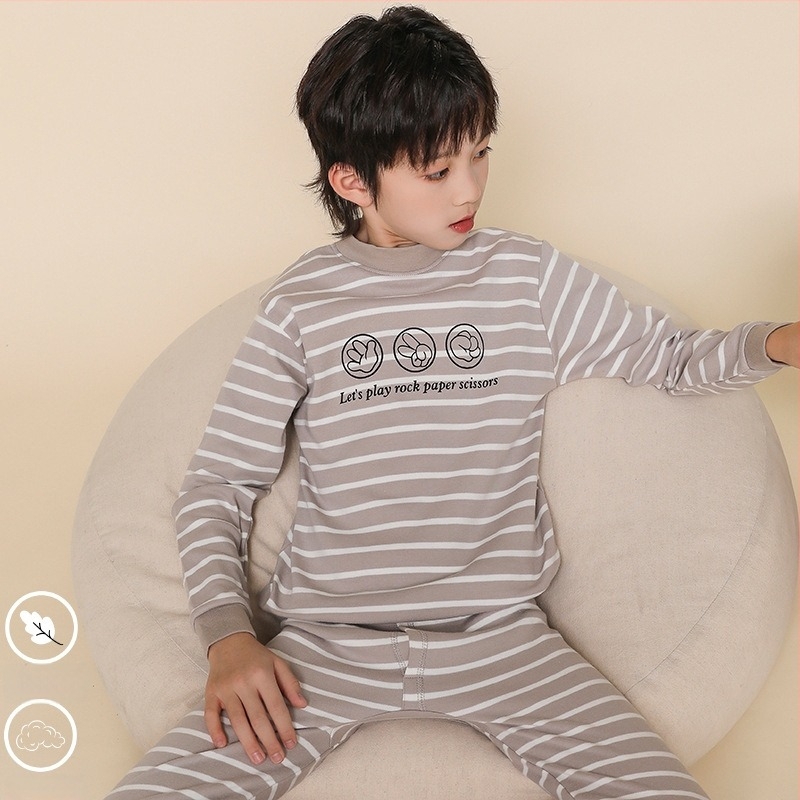 Set termic pentru copii, 100% bumbac, pentru băieți – bluza și pantalon, pentru primăvară, toamnă și iarnă, menține căldura.