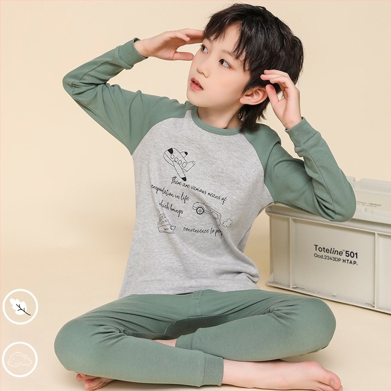 Set termic pentru copii, 100% bumbac, pentru băieți – bluza și pantalon, pentru primăvară, toamnă și iarnă, menține căldura.