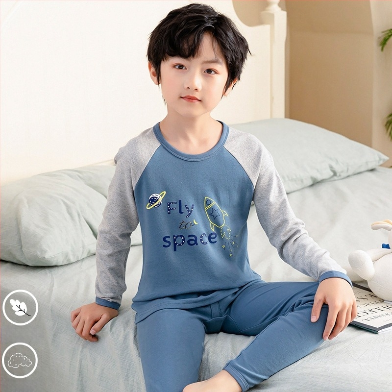 Set termic pentru copii, 100% bumbac, pentru băieți – bluza și pantalon, pentru primăvară, toamnă și iarnă, menține căldura.