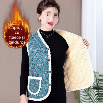 Vestă de damă din lână de miel, decolteu în V, nasture unic, lungime ultra scurtă, umplutură de lână