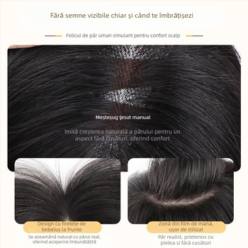 Perucă-topper cu clipsuri, păr real, tricotată manual, franjuri pe partea dreaptă (drept sau înclinat)