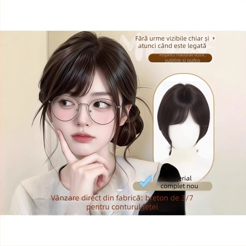 Perucă-topper cu clipsuri, păr real, tricotată manual, franjuri pe partea dreaptă (drept sau înclinat)