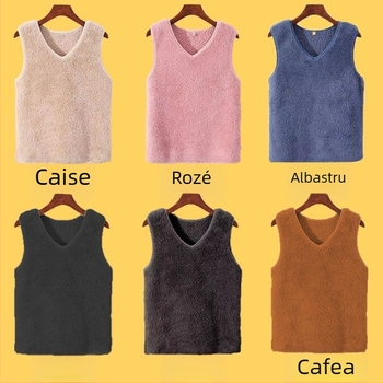 Vesta termică fără mâneci pentru femei, croială regulată, guler polo, țesătură chenille, 90–95% Spandex (Primăvara 2025)