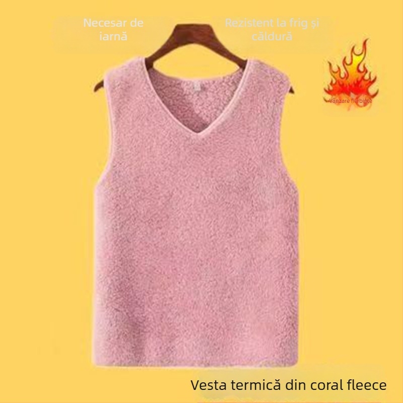 Vesta termică fără mâneci pentru femei, croială regulată, guler polo, țesătură chenille, 90–95% Spandex (Primăvara 2025)
