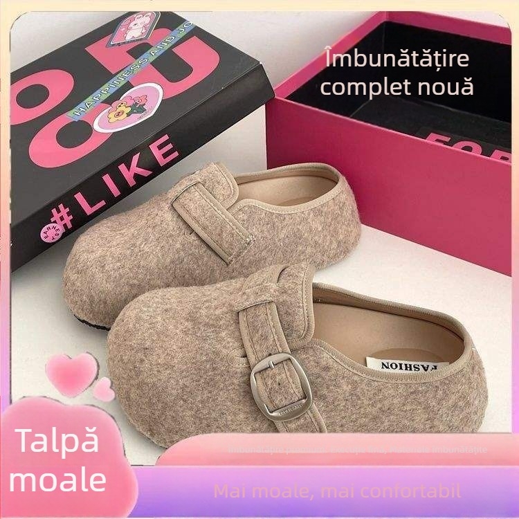 Mule pentru femei cu deget închis, slip-on, exterior și căptușeală din piele sintetică, talpă din spumă de cauciuc, respirante, talpă plată