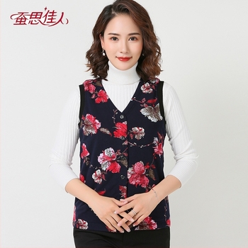 Vesta de iarnă pentru femei, cu umplutură 100% mătase de dud, exterior din bumbac, imprimeu camuflaj, tricotat, guler înalt, stil cardigan