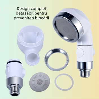 Set de duș ABS, montaj pe perete, duză de creștere a presiunii, reglaj în trei trepte, oprire a apei cu un singur buton