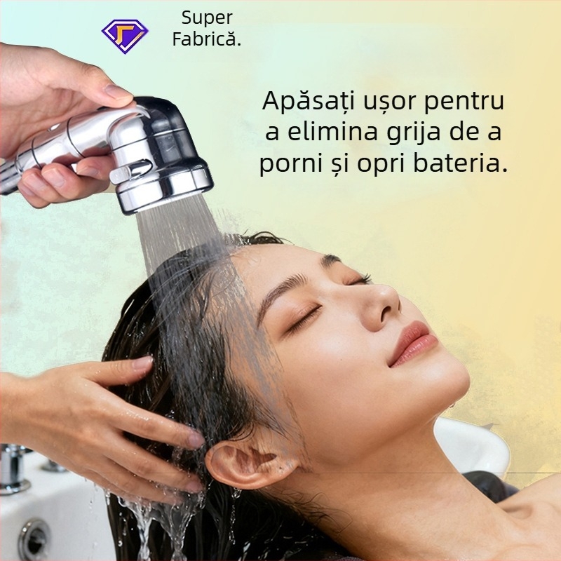 Set de duș ABS, montaj pe perete, duză de creștere a presiunii, reglaj în trei trepte, oprire a apei cu un singur buton