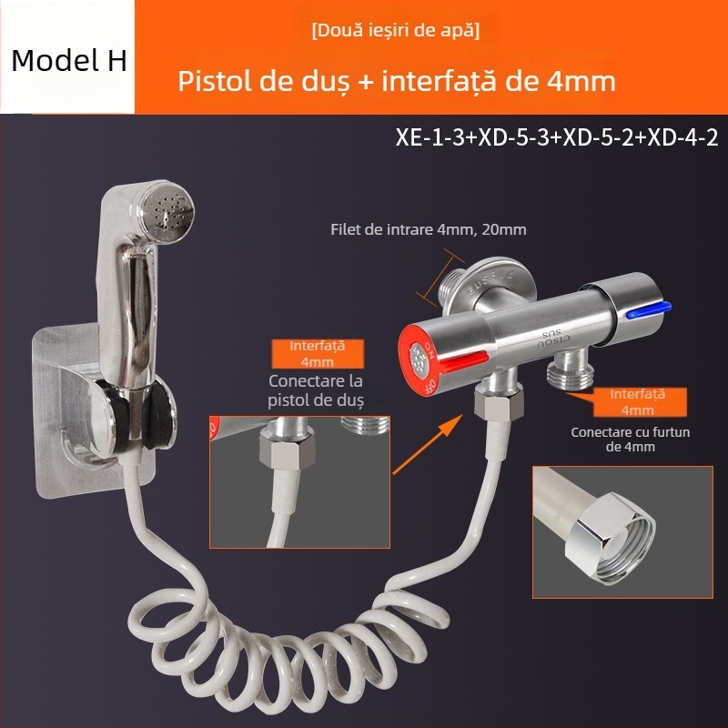 Distribuitor de apă din oțel inoxidabil 304, intrare 1, ieșire 2, robinet unghiular cu 3 căi pentru toaletă și mașină de spălat