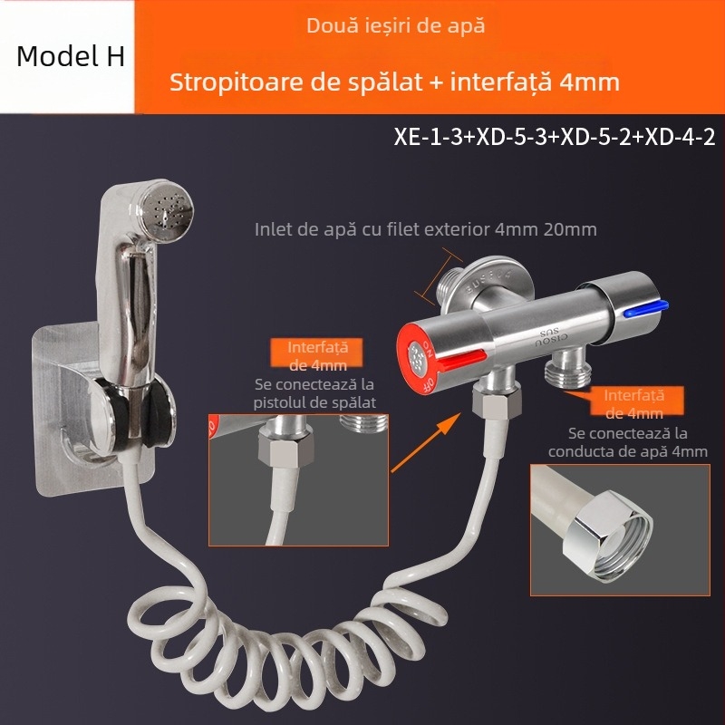 Distribuitor de apă din oțel inoxidabil 304, intrare 1, ieșire 2, robinet unghiular cu 3 căi pentru toaletă și mașină de spălat