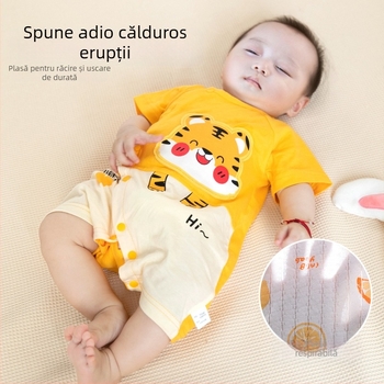 Pidole salopetă bebeluți din bumbac 100% unisex, țesătură subțire, absorbție a umezelii, imprimeu cu desene animate, vară