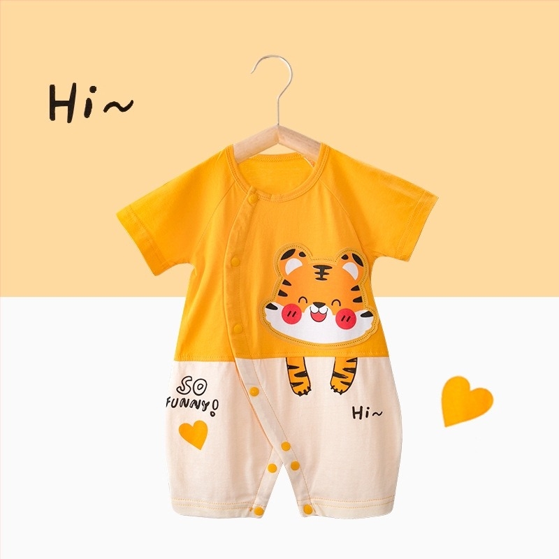 Pidole salopetă bebeluți din bumbac 100% unisex, țesătură subțire, absorbție a umezelii, imprimeu cu desene animate, vară