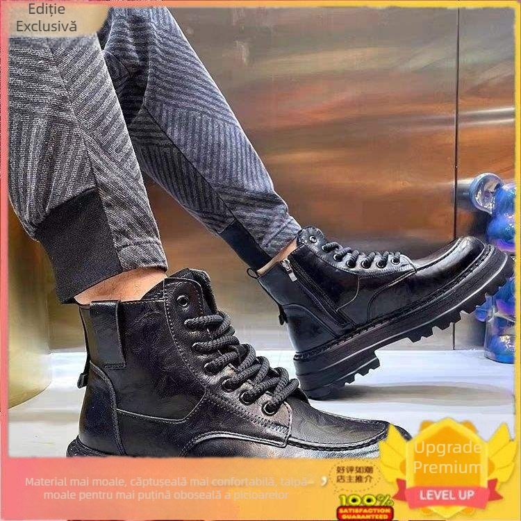 Ghete Martin pentru bărbați – partea superioară PU, branț PU, talpă compozită, talpă groasă pentru creșterea înălțimii, stil casual