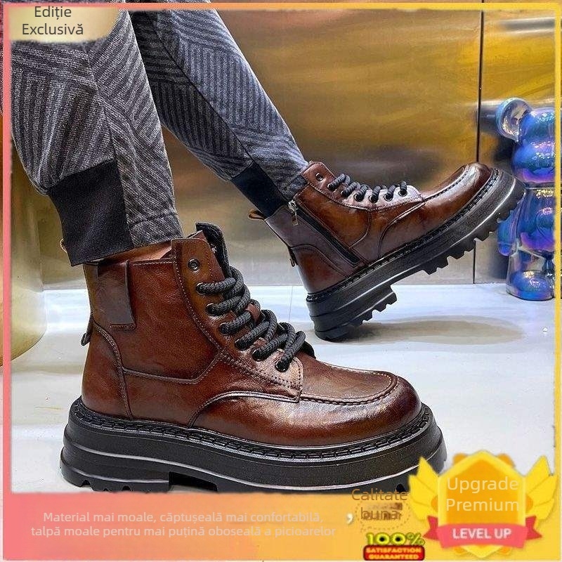 Ghete Martin pentru bărbați – partea superioară PU, branț PU, talpă compozită, talpă groasă pentru creșterea înălțimii, stil casual