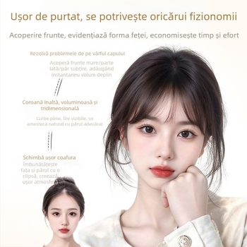 Perucă cu breton în stil franțuzesc pentru femei – adaugă volum din păr cu temperatură înaltă, mecanism de procesare, breton drept sau înclinat, origine Henan, fără vopsire sau îndreptare