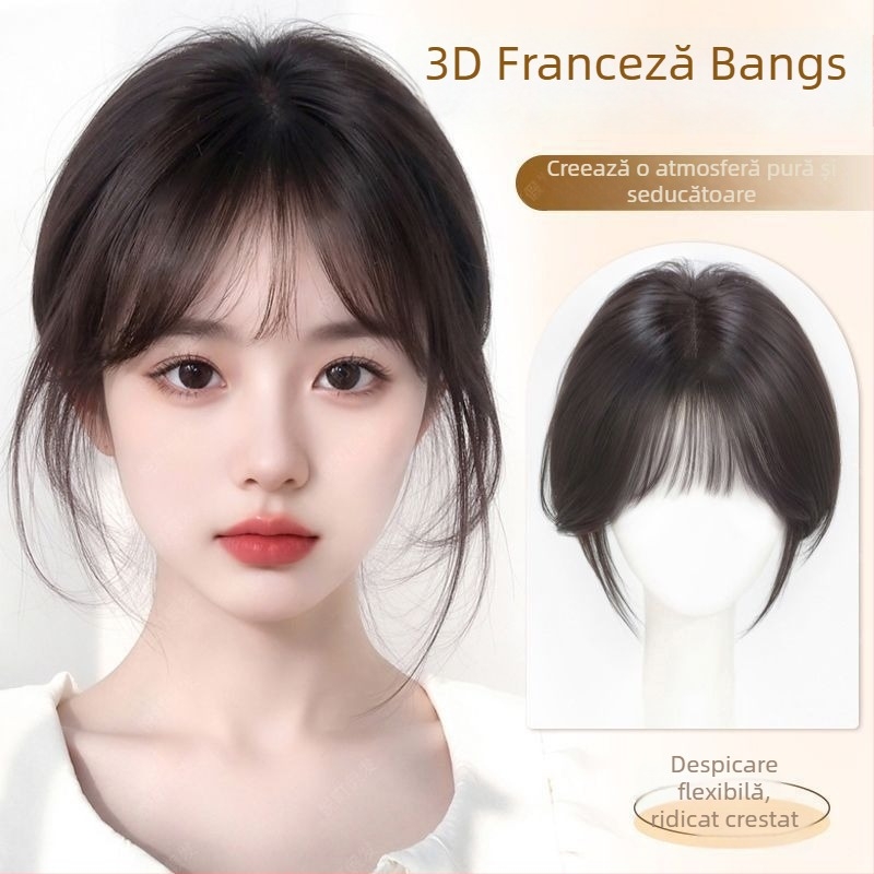 Perucă cu breton în stil franțuzesc pentru femei – adaugă volum din păr cu temperatură înaltă, mecanism de procesare, breton drept sau înclinat, origine Henan, fără vopsire sau îndreptare