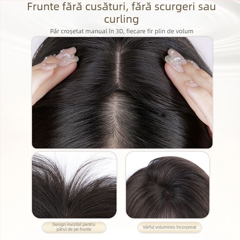 Perucă cu breton în stil franțuzesc pentru femei – adaugă volum din păr cu temperatură înaltă, mecanism de procesare, breton drept sau înclinat, origine Henan, fără vopsire sau îndreptare