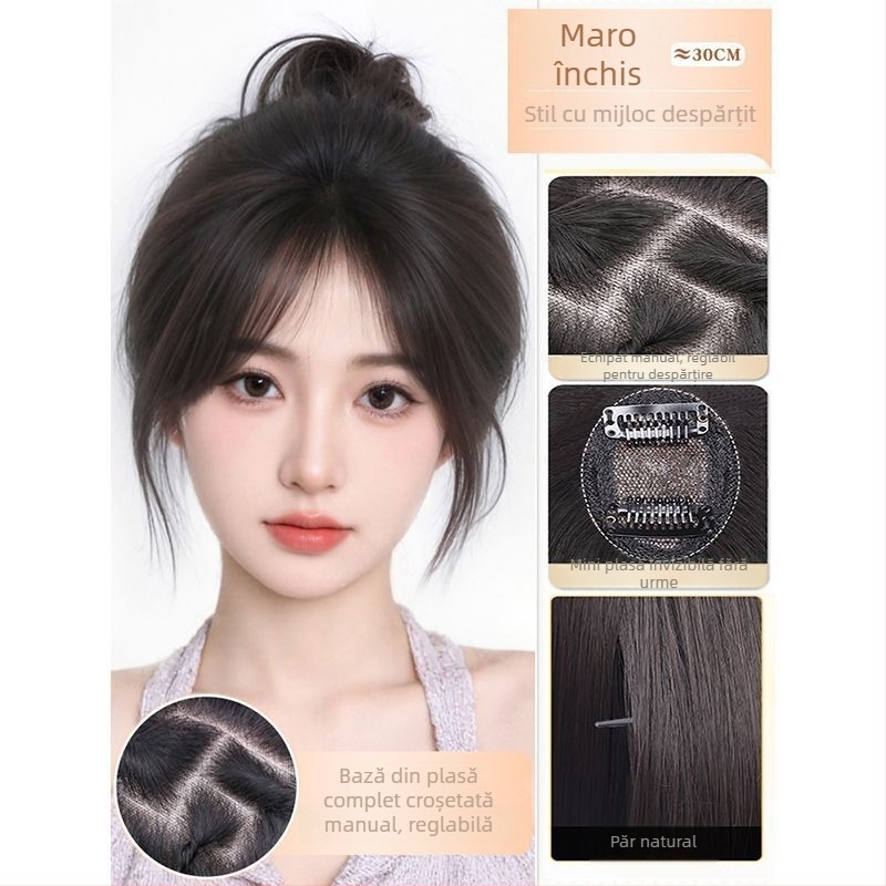 Perucă cu breton în stil franțuzesc pentru femei – adaugă volum din păr cu temperatură înaltă, mecanism de procesare, breton drept sau înclinat, origine Henan, fără vopsire sau îndreptare