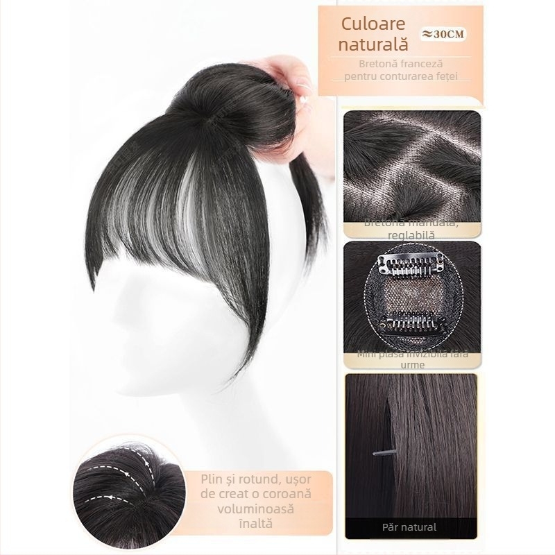Perucă cu breton în stil franțuzesc pentru femei – adaugă volum din păr cu temperatură înaltă, mecanism de procesare, breton drept sau înclinat, origine Henan, fără vopsire sau îndreptare