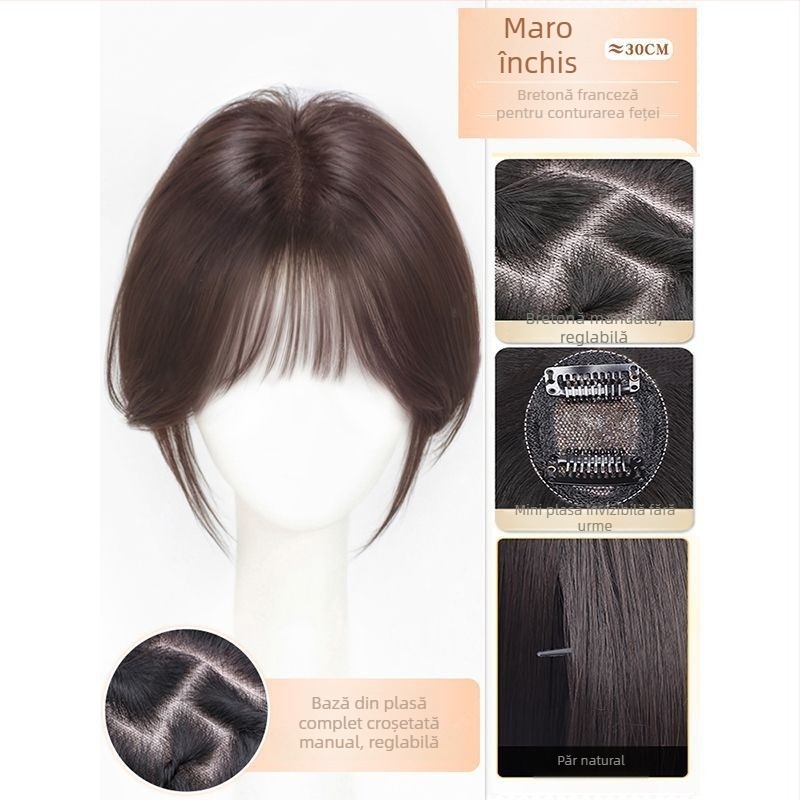 Perucă cu breton în stil franțuzesc pentru femei – adaugă volum din păr cu temperatură înaltă, mecanism de procesare, breton drept sau înclinat, origine Henan, fără vopsire sau îndreptare