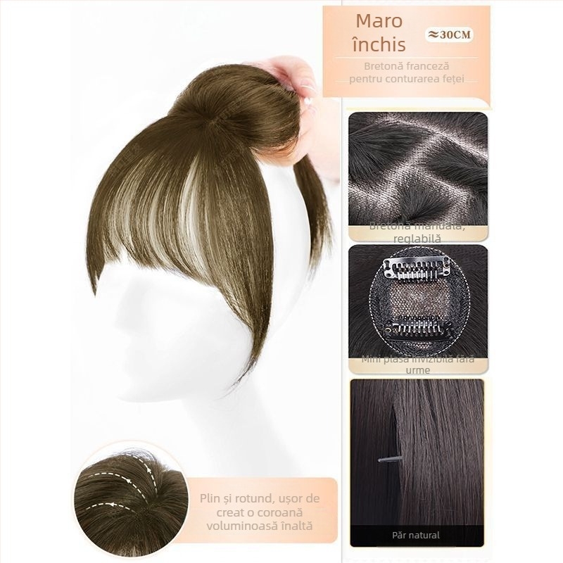 Perucă cu breton în stil franțuzesc pentru femei – adaugă volum din păr cu temperatură înaltă, mecanism de procesare, breton drept sau înclinat, origine Henan, fără vopsire sau îndreptare