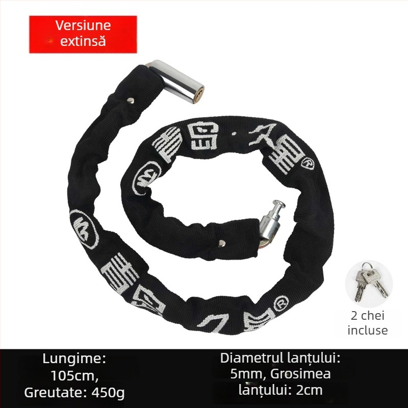 Zăvor lanț pentru biciclete și motociclete, protecție anti-furt, cilindru de închidere din cupru pur, modele 6608-1, 6610-1, 6612-1, 6615-1