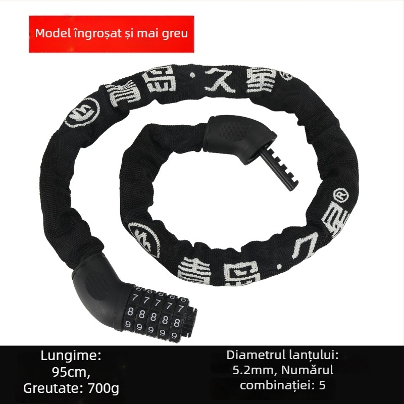 Zăvor lanț pentru biciclete și motociclete, protecție anti-furt, cilindru de închidere din cupru pur, modele 6608-1, 6610-1, 6612-1, 6615-1