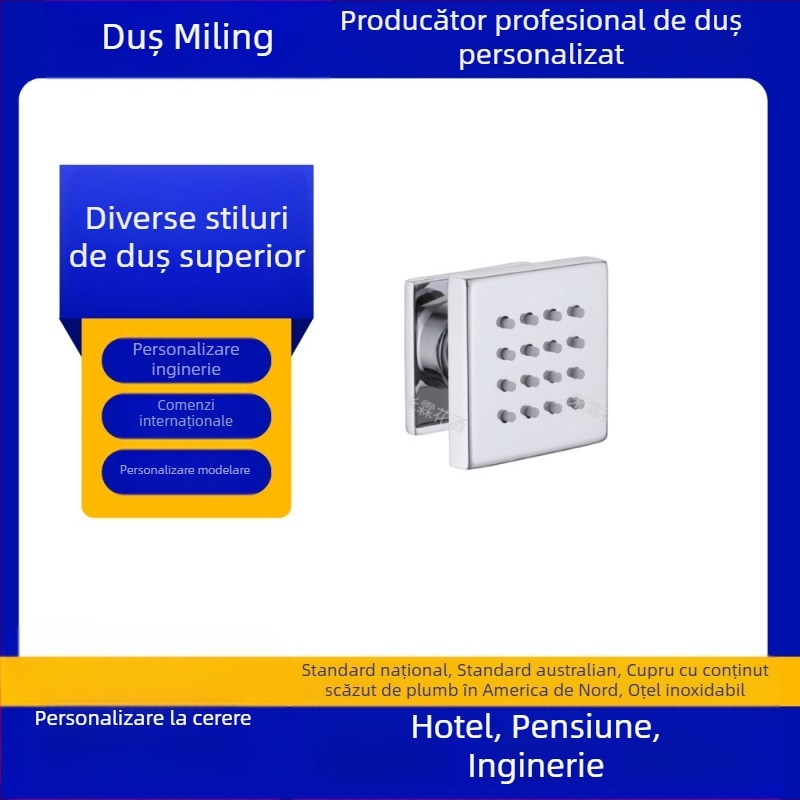 Cap de duș încastrat, pătrat sau rotund, rotativ și reglabil, din oțel inoxidabil, jet superior, funcție masaj, design modern minimalist