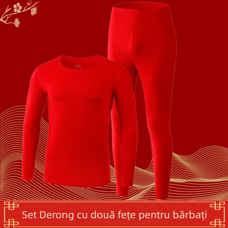 Set termic unisex din acril Derong – Top cu mâneci lungi și pantaloni, model solid, acril 90–95%