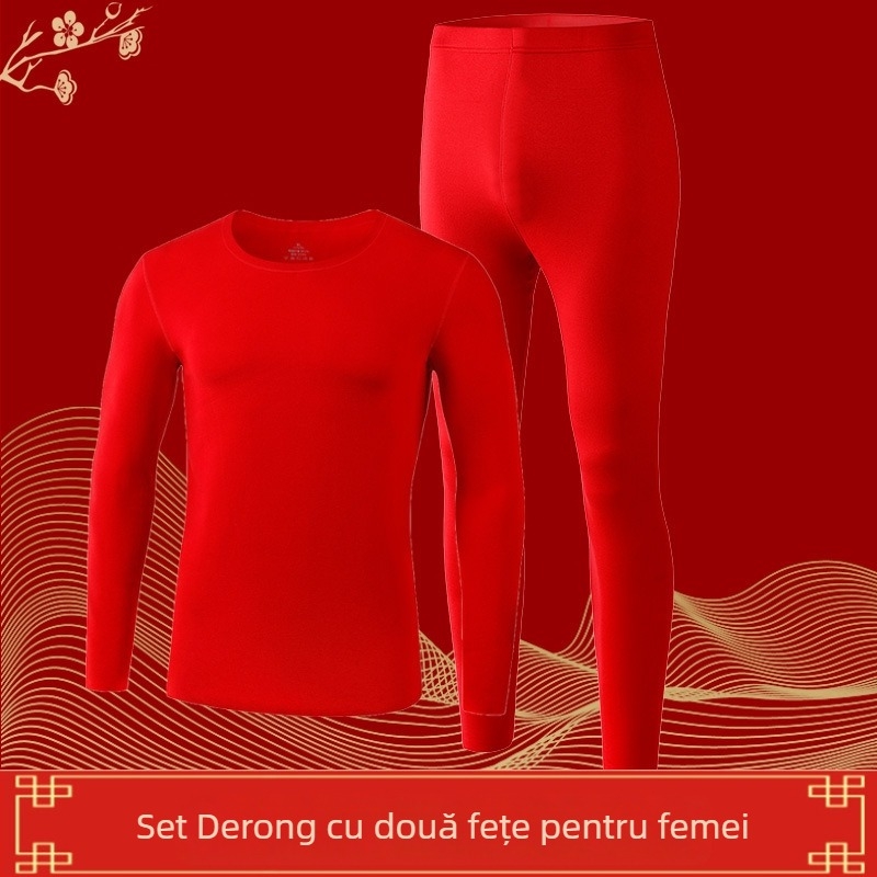 Set termic unisex din acril Derong – Top cu mâneci lungi și pantaloni, model solid, acril 90–95%
